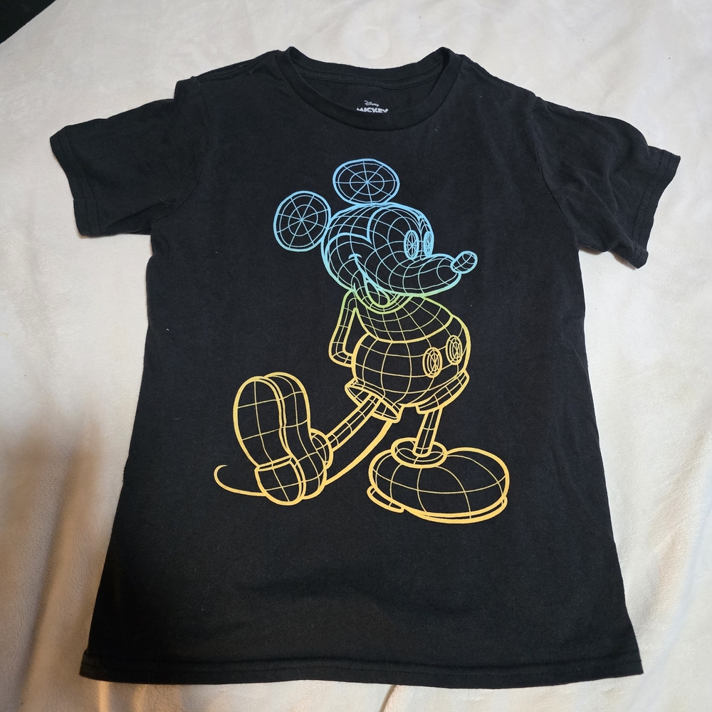 Disney Black Tee with Neon Mickey Mouse Design